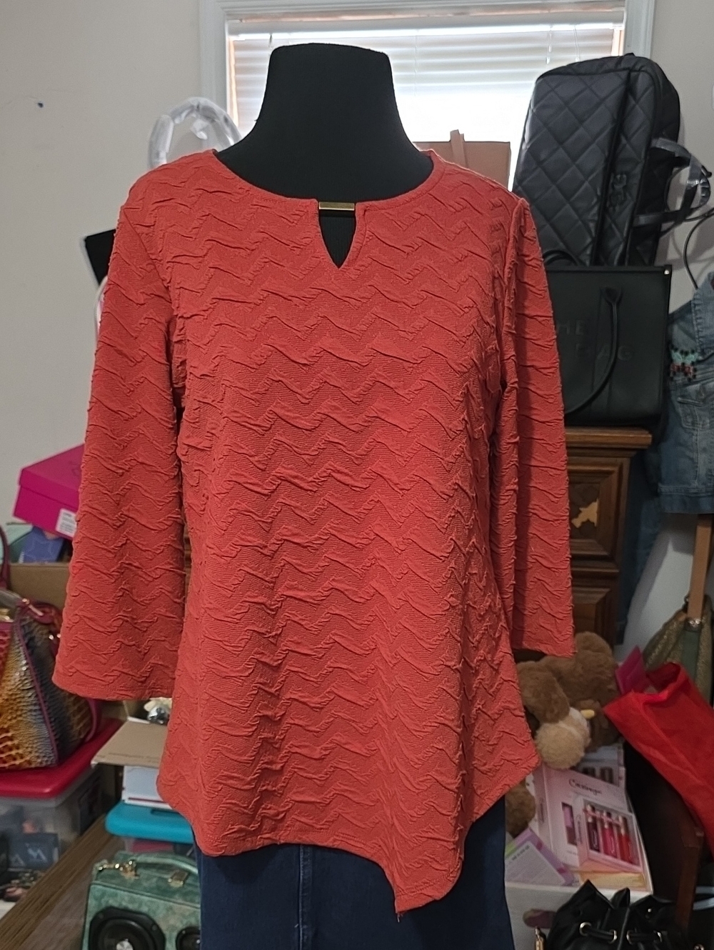 Allison Daley Textured Keyhole Tunic - Coral Rust